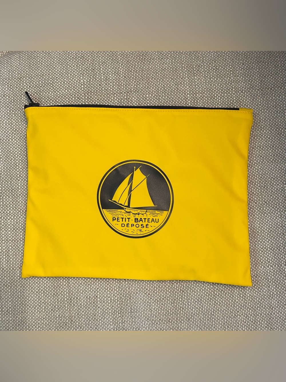 Petit Bateau Bright Yellow Sailboat Zip Pouch with Signature Logo